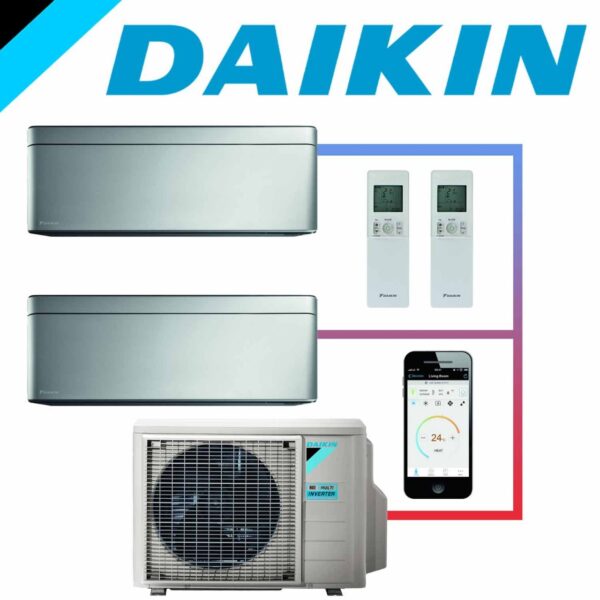 SET DAIKIN STYLISH mit 2 Wandgeräten 4,2 kW Silber und...