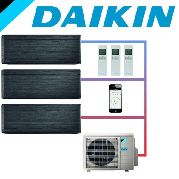 SET DAIKIN STYLISH mit 3 Wandgeräten 2,0 kW Blackwood und...