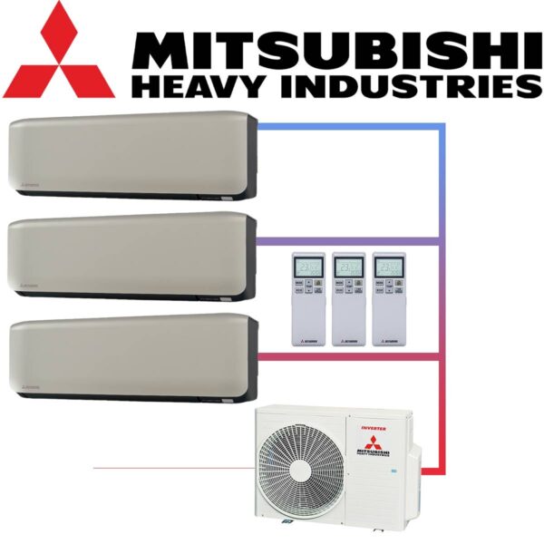 SET MITSUBISHI mit 3 Wandgeräten 2,5kW SRK25 titanium und...
