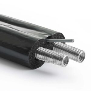 Solar Edelstahlwellrohr doppelt DN 16 mit 13mm HiTemp Rohrisolierung (Aeroflex-EPDM), Sensorkabel | Aeroline inox eco