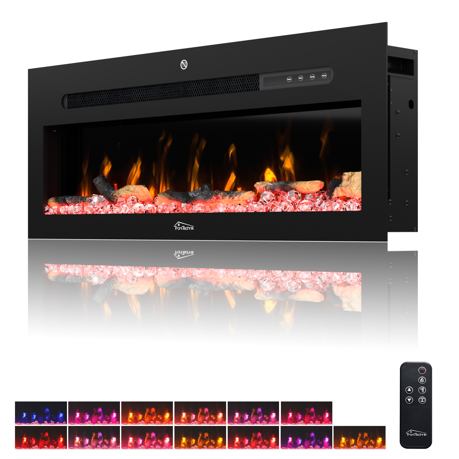 Wandkamin CALDERA 92 cm inkl. Kristalle 900/1800W schwarz 1 Wandkamin CALDERA 92 cm inkl. Kristalle 900/1800W schwarz