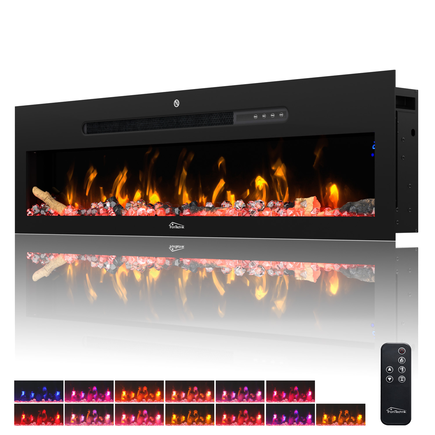 Wandkamin CALDERA 127 cm inkl. Kristalle 900/1800W schwarz 1 Wandkamin CALDERA 127 cm inkl. Kristalle 900/1800W schwarz