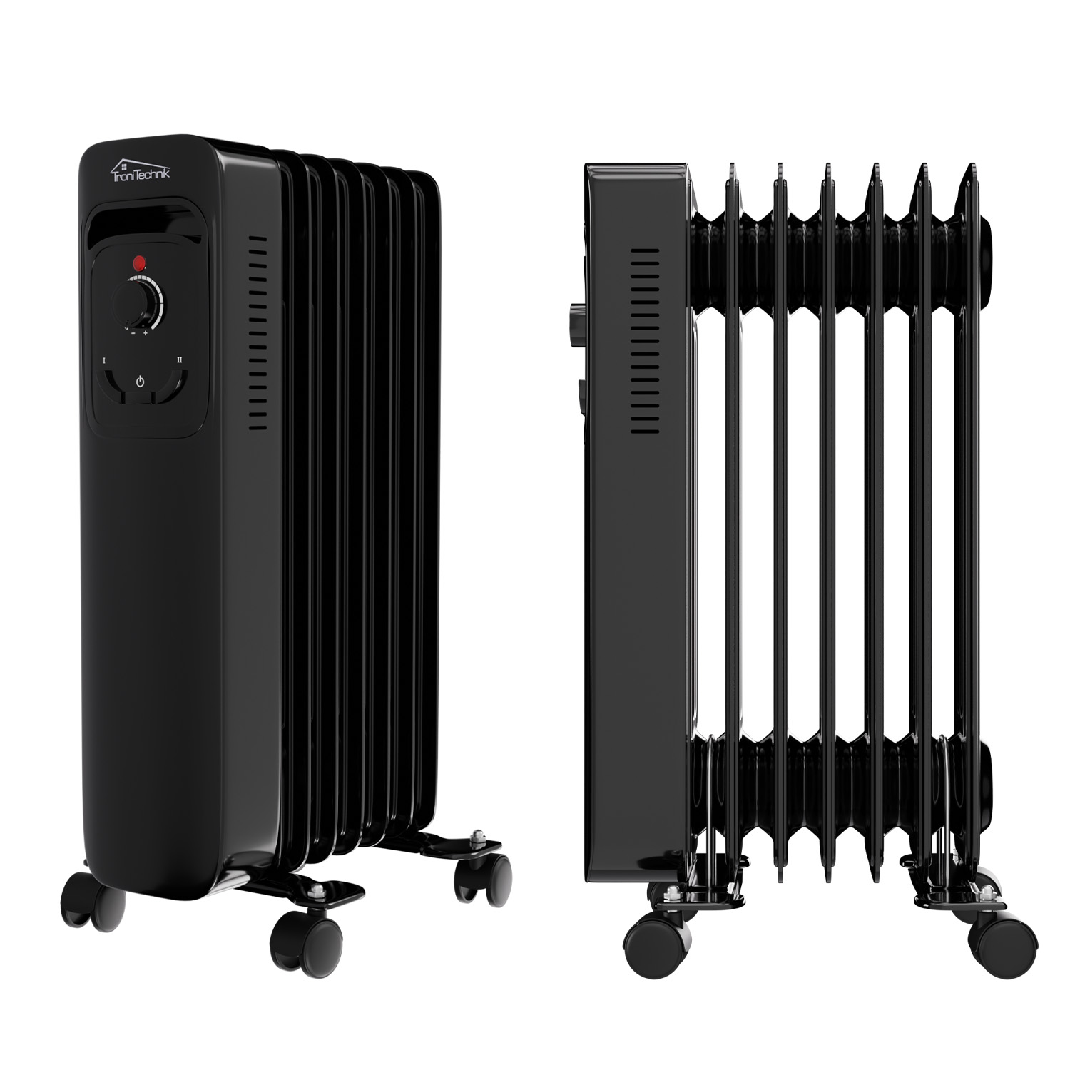 Ölradiator, Elektroheizung TT-OR 207 in schwarz mit 7 Rippen und 1500 Watt, drei Heizstufen (600W, 900W, 1500W) 1 Ölradiator, Elektroheizung TT-OR 207 in schwarz mit 7 Rippen und 1500 Watt, drei Heizstufen (600W, 900W, 1500W)