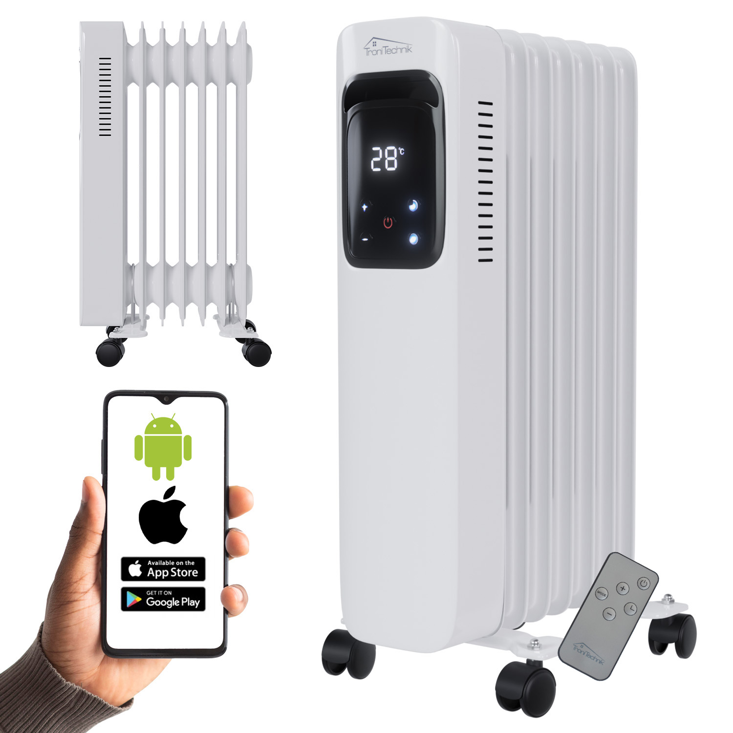 Ölradiator, Elektroheizung TT-OR 307 in weiß mit 7 Rippen und 1500 Watt, drei Heizstufen, mit WiFi 1 Ölradiator, Elektroheizung TT-OR 307 in weiß mit 7 Rippen und 1500 Watt, drei Heizstufen, mit WiFi