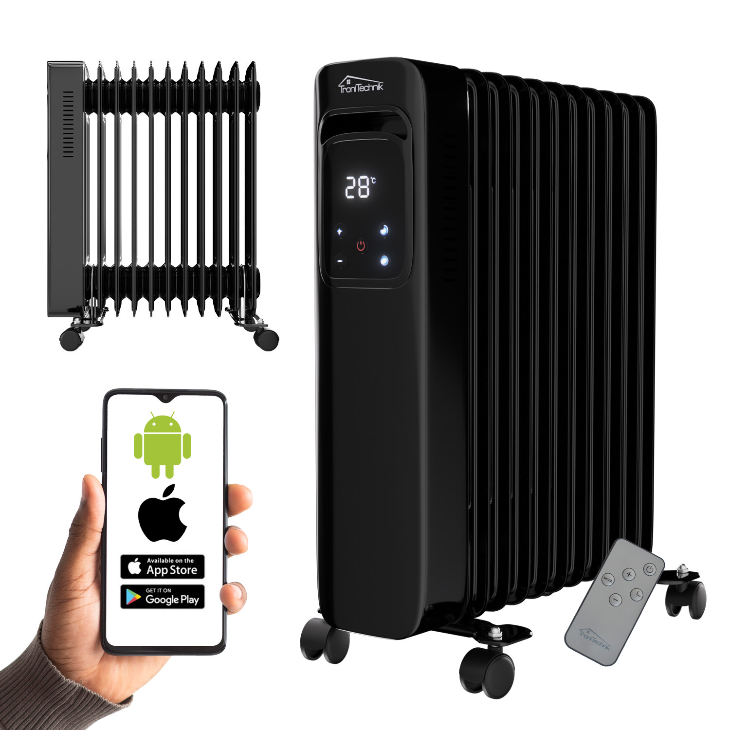 Ölradiator, Elektroheizung TT-OR 311 in schwarz mit 11 Rippen und 2500 Watt, drei Heizstufen, mit WiFi 1 Ölradiator, Elektroheizung TT-OR 311 in schwarz mit 11 Rippen und 2500 Watt, drei Heizstufen, mit WiFi