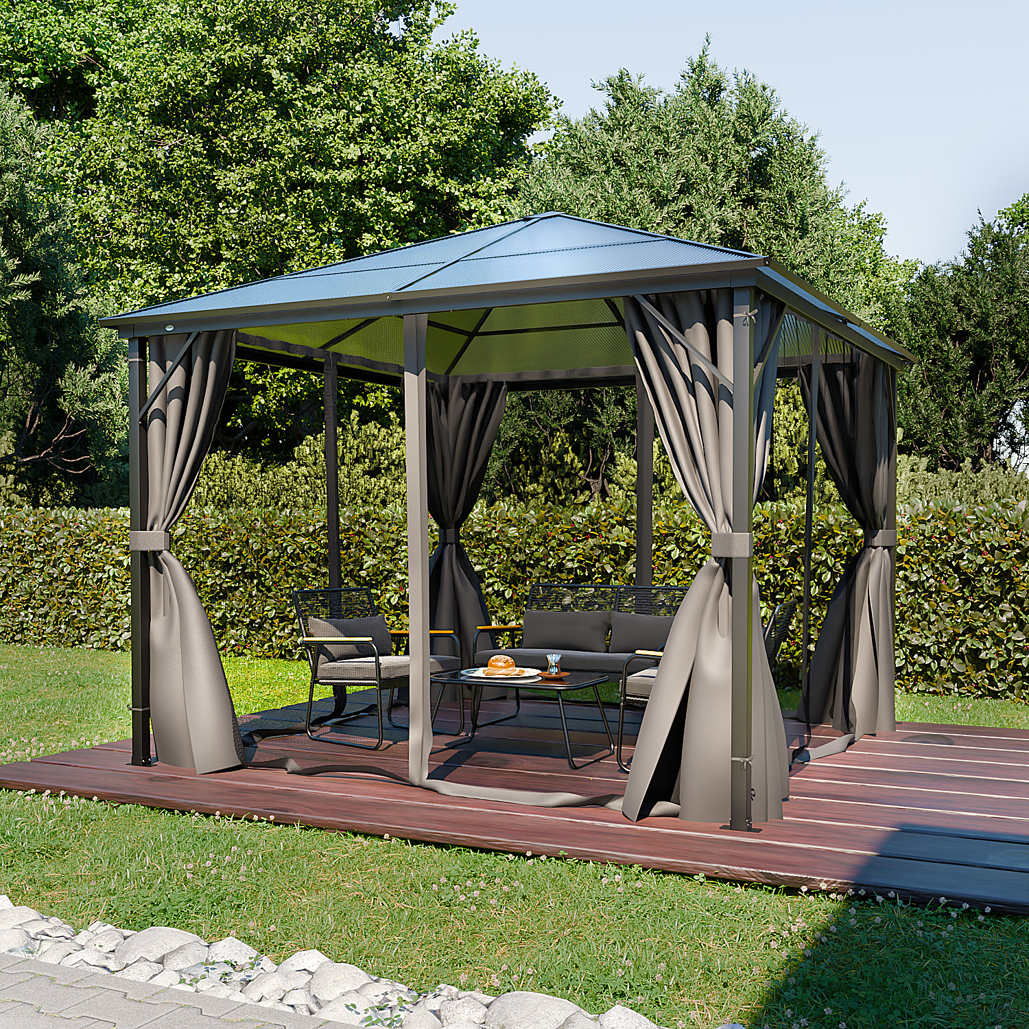GARMIO® Pavillon Rom 3x3m Garten Überdachung mit Polycarbonat 1 GARMIO® Pavillon Rom 3x3m Garten Überdachung mit Polycarbonat