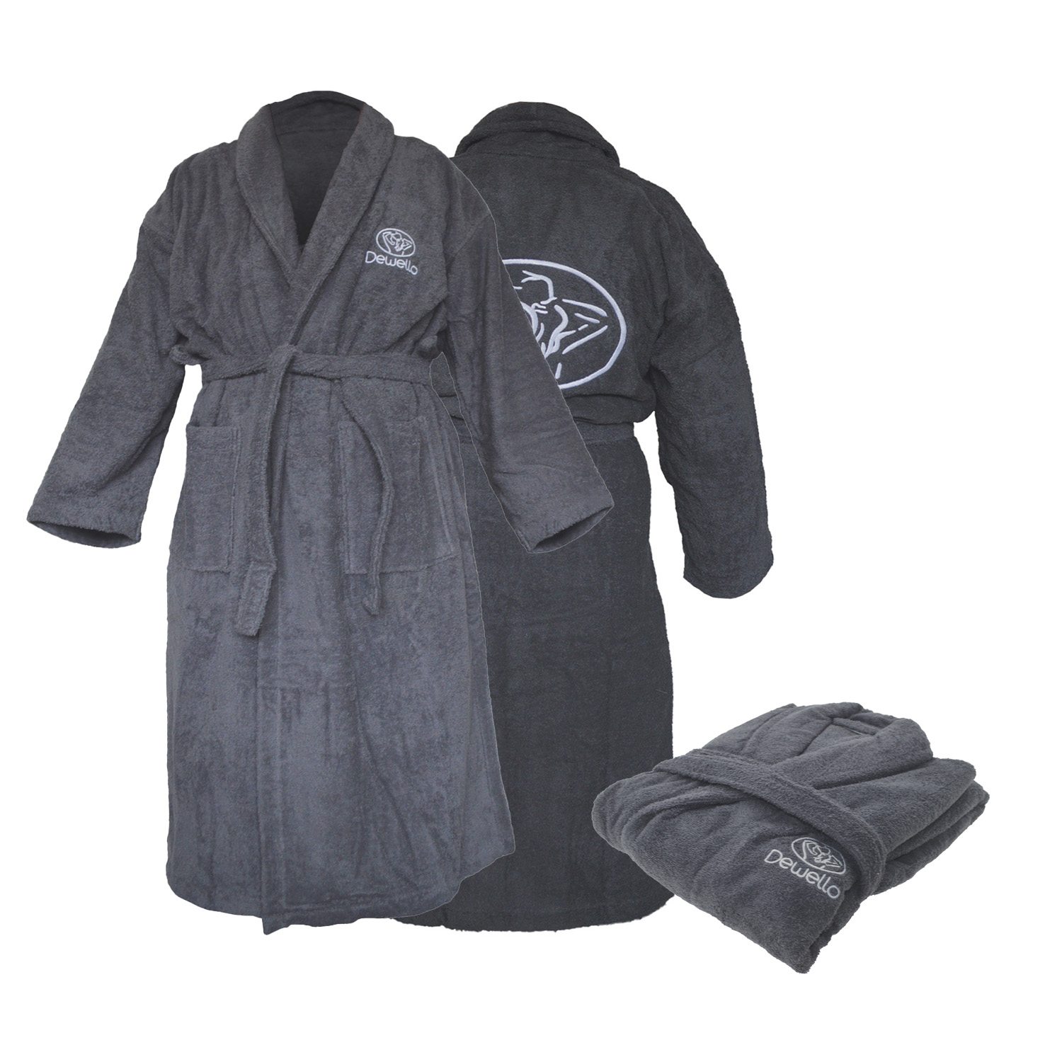 Dewello Bademantel ohne Kapuze Baumwolle, Frottee Grau, Unisex, verschiedene Größen 1 Dewello Bademantel ohne Kapuze Baumwolle, Frottee Grau, Unisex, verschiedene Größen