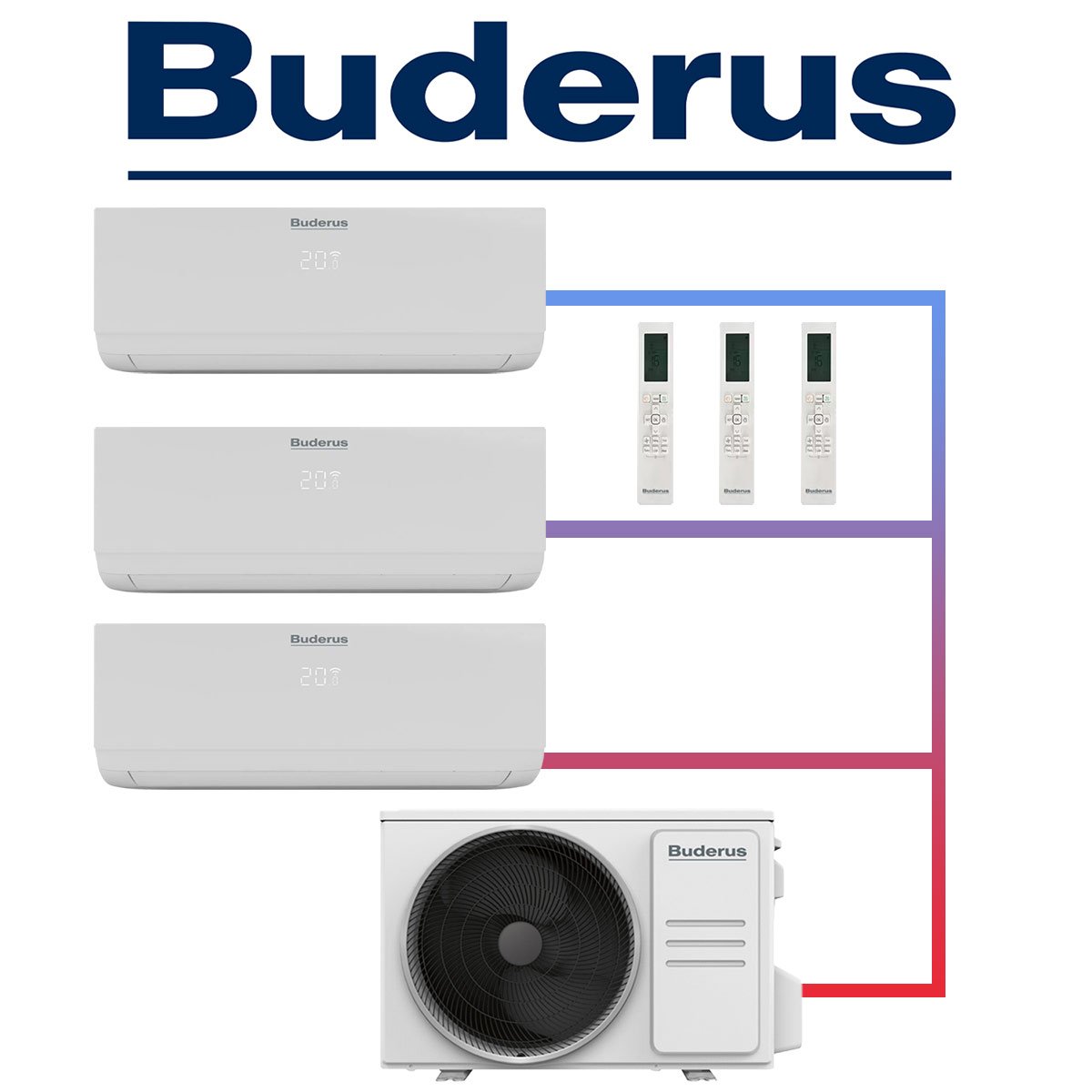 Buderus Logacool Set 3× 2,6 kW Wandgeräte + 7,9 kW Außengerät"" 1 Buderus Logacool Set 3× 2,6 kW Wandgeräte + 7,9 kW Außengerät""