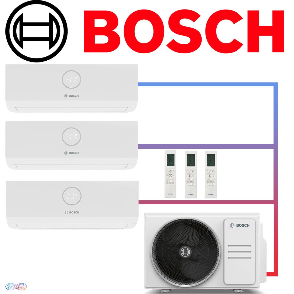 BOSCH Climate 3000iU Set 3× 2,6 kW Wandgerät + 7,9 kW Außengerät"" 1 BOSCH Climate 3000iU Set 3× 2,6 kW Wandgerät + 7,9 kW Außengerät""