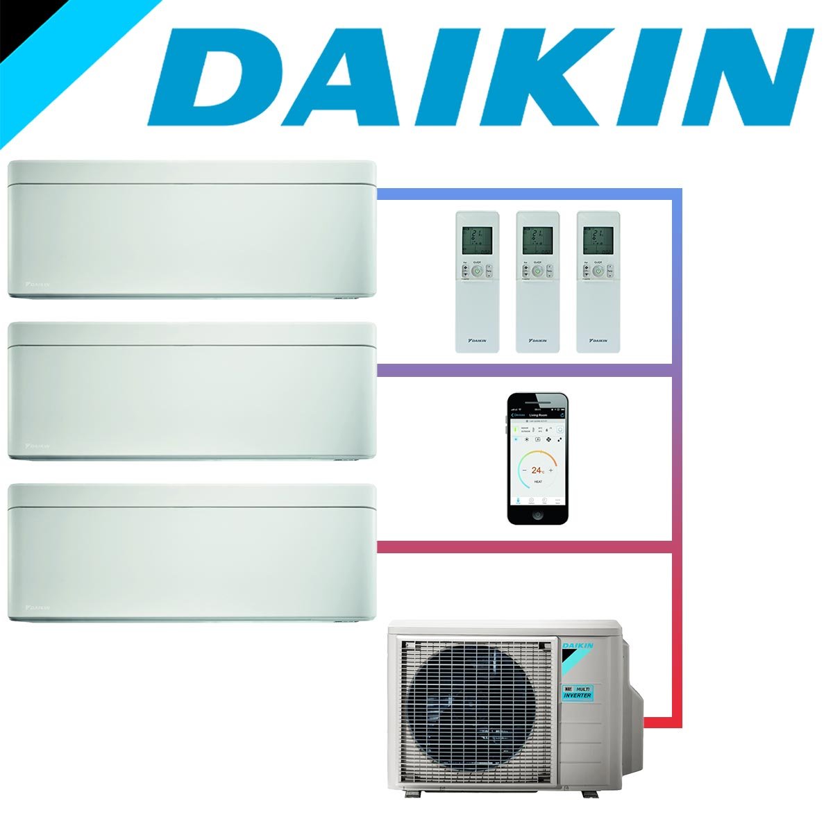 SET DAIKIN STYLISH mit 3 Wandgeräten 3,5 kW Weiß und Außeneinheit... 1 SET DAIKIN STYLISH mit 3 Wandgeräten 3,5 kW Weiß und Außeneinheit...