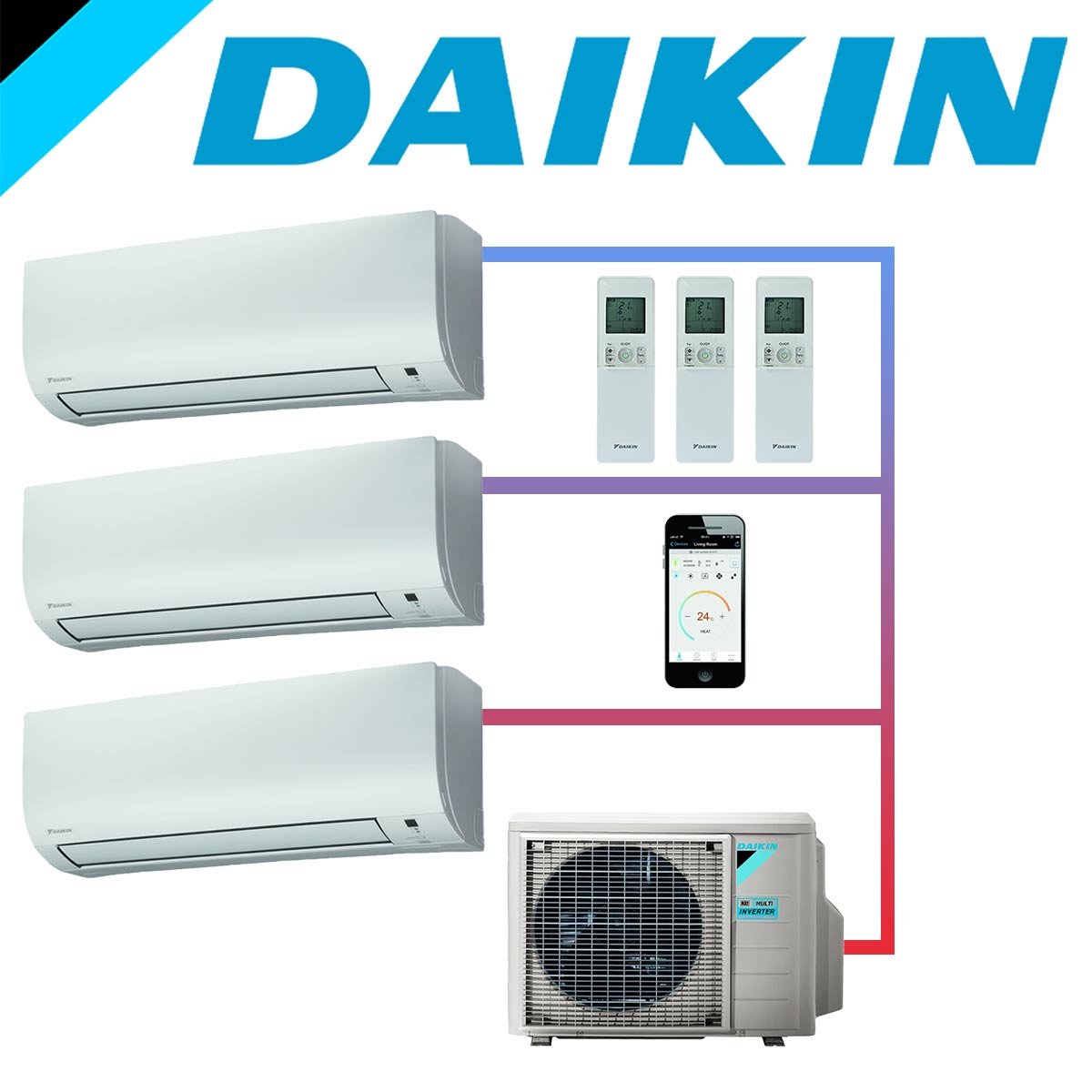 SET DAIKIN Comfora mit 3 Wandgeräten 2,5kW und Außeneinheit 6,8kW"" 1 SET DAIKIN Comfora mit 3 Wandgeräten 2,5kW und Außeneinheit 6,8kW""