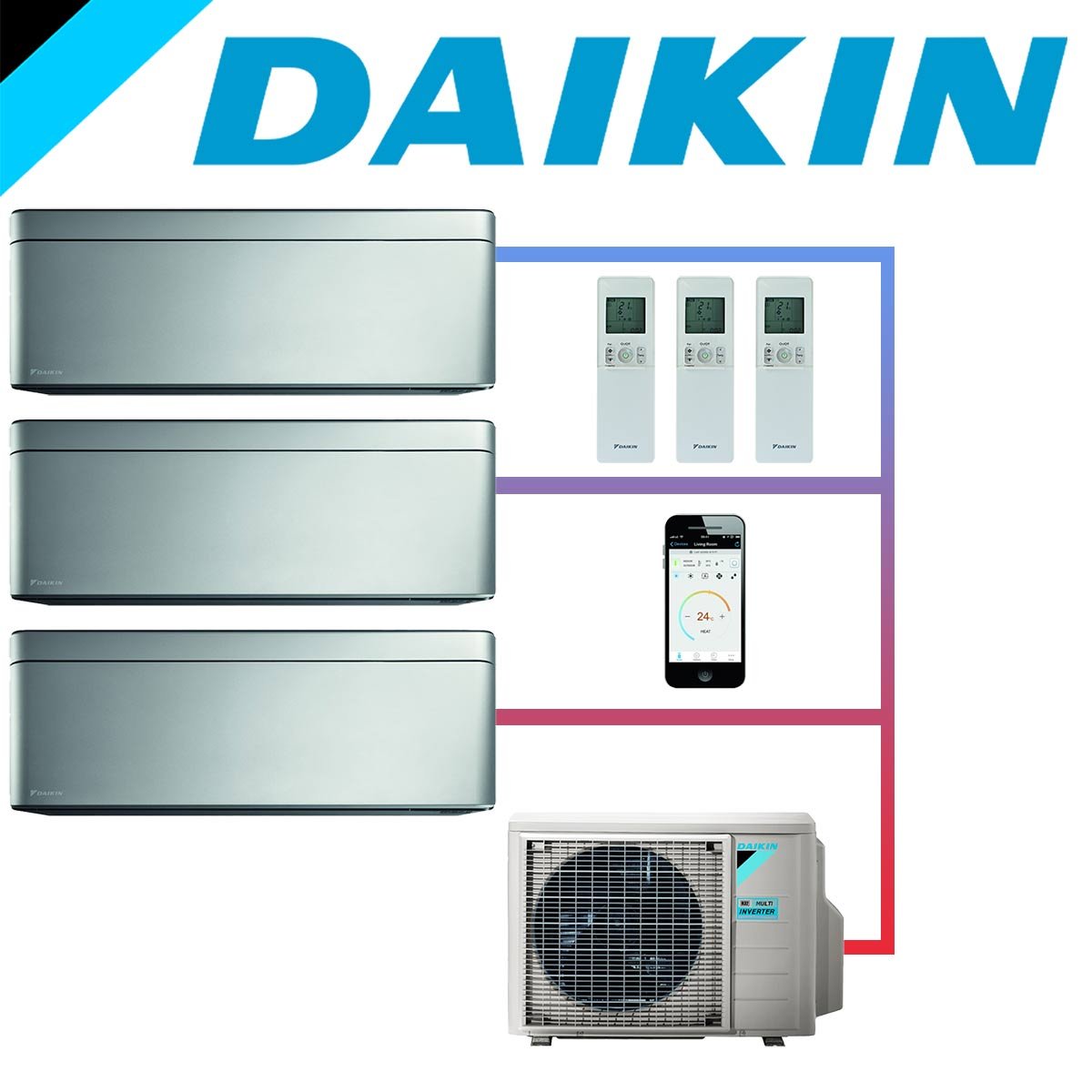 SET DAIKIN STYLISH mit 3 Wandgeräten 3,5 kW Silber und... 1 SET DAIKIN STYLISH mit 3 Wandgeräten 3,5 kW Silber und...