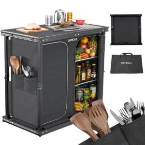 24MOVE® Campingküche AVERSA faltbar, Aluminium Reiseküche mit Arbeitsplatte & geräumigen Staufächern