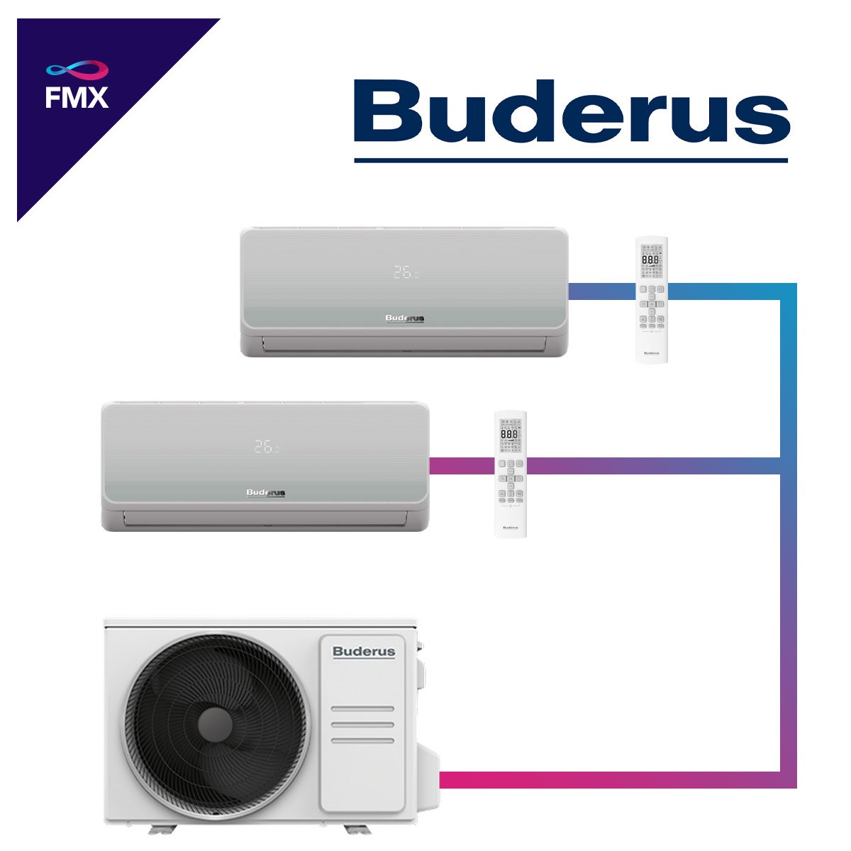 Buderus Logacool Set 2× 2,6 kW Wandgeräte + 5,3 kW Außengerät"" 1 Buderus Logacool Set 2× 2,6 kW Wandgeräte + 5,3 kW Außengerät""