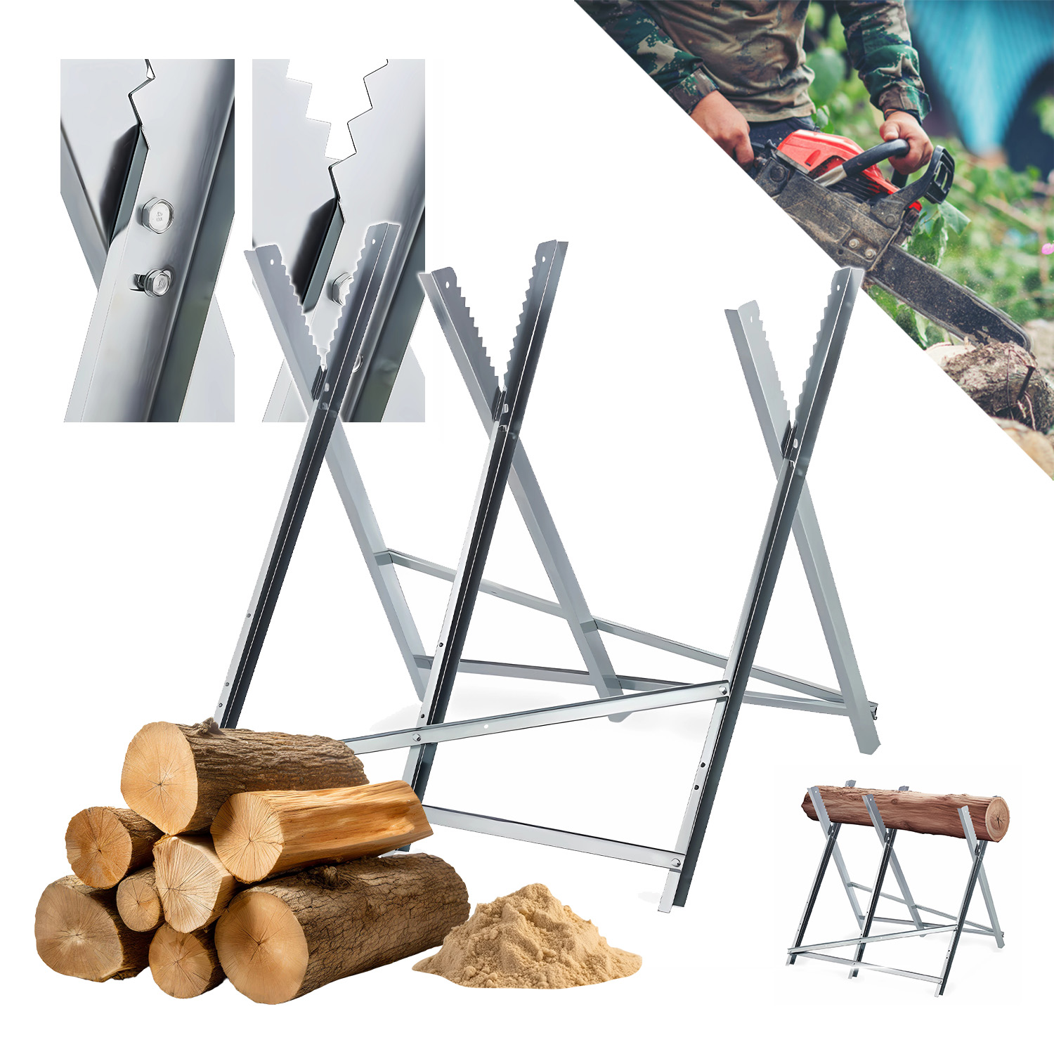 GARMIO® Sägebock Holzsägebock klappbar, silber 150kg 1 GARMIO® Sägebock Holzsägebock klappbar, silber 150kg
