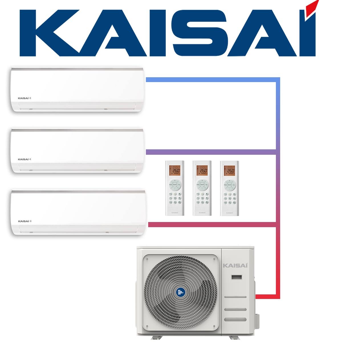 SET KAISAI Multisplit-Außengerät 7,9 kW mit 3 FLY Wandgeräten 2,6 kW"" 1 SET KAISAI Multisplit-Außengerät 7,9 kW mit 3 FLY Wandgeräten 2,6 kW""